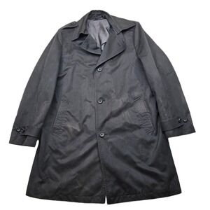 Cardinal of Canada Trench Coat Mens 44R Large Black‎ Cotton Blend Button Classic